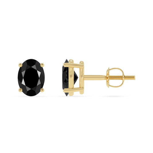 natural black onyx oval stud earrings in yellow gold 