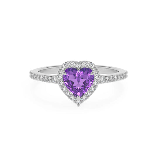 lab grown amethyst heart solitaire rings in white gold 