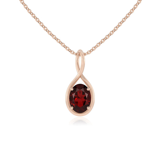 natural garnet oval solitaire necklaces in rose gold 