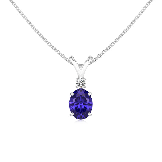 lab grown tanzanite oval solitaire v-bale necklaces in sterling silver 