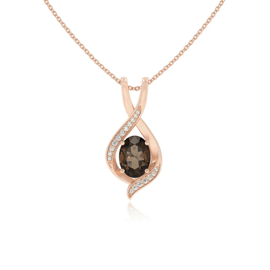 natural smoky-quartz oval solitaire necklaces in rose gold 