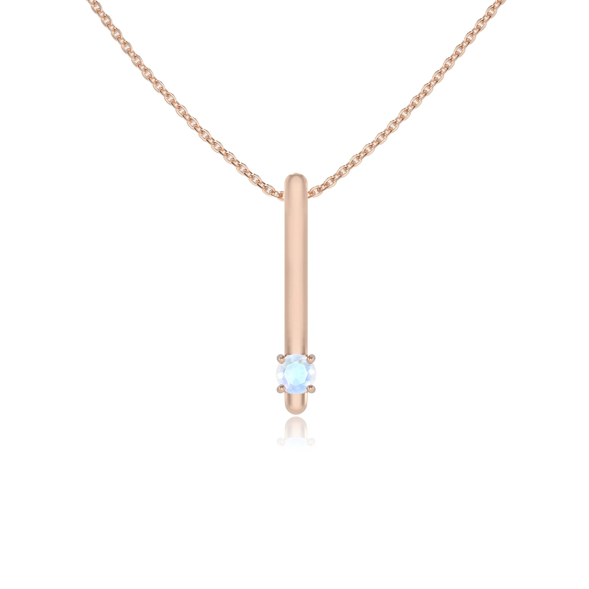 natural rainbow-moonstone round bar necklaces in rose gold 
