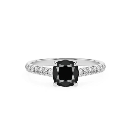 natural black-onyx cushion half eternity solitaire engagement rings in white gold 