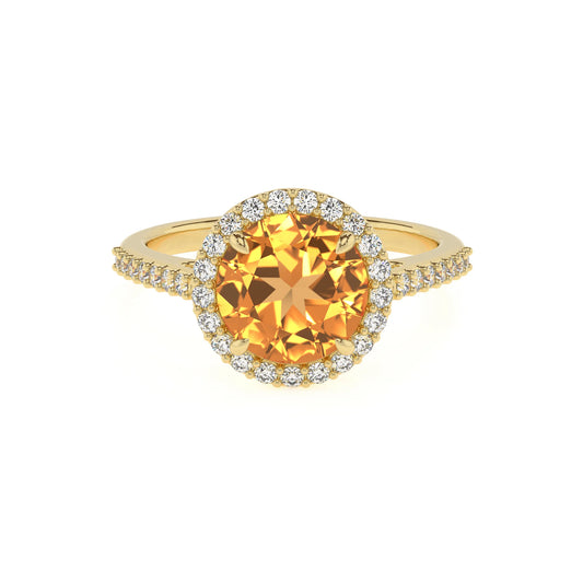 lab grown citrine round solitaire rings in yellow gold 