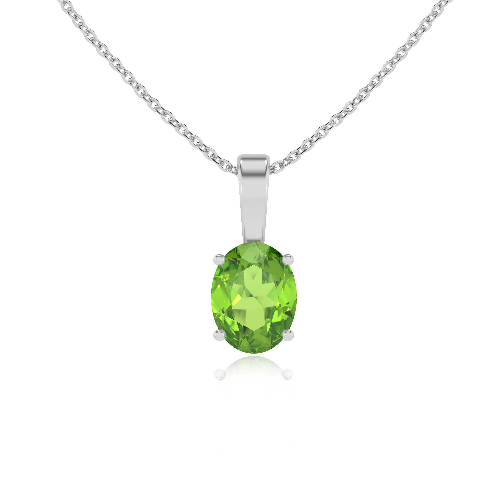 natural peridot oval solitaire necklaces in platinum 