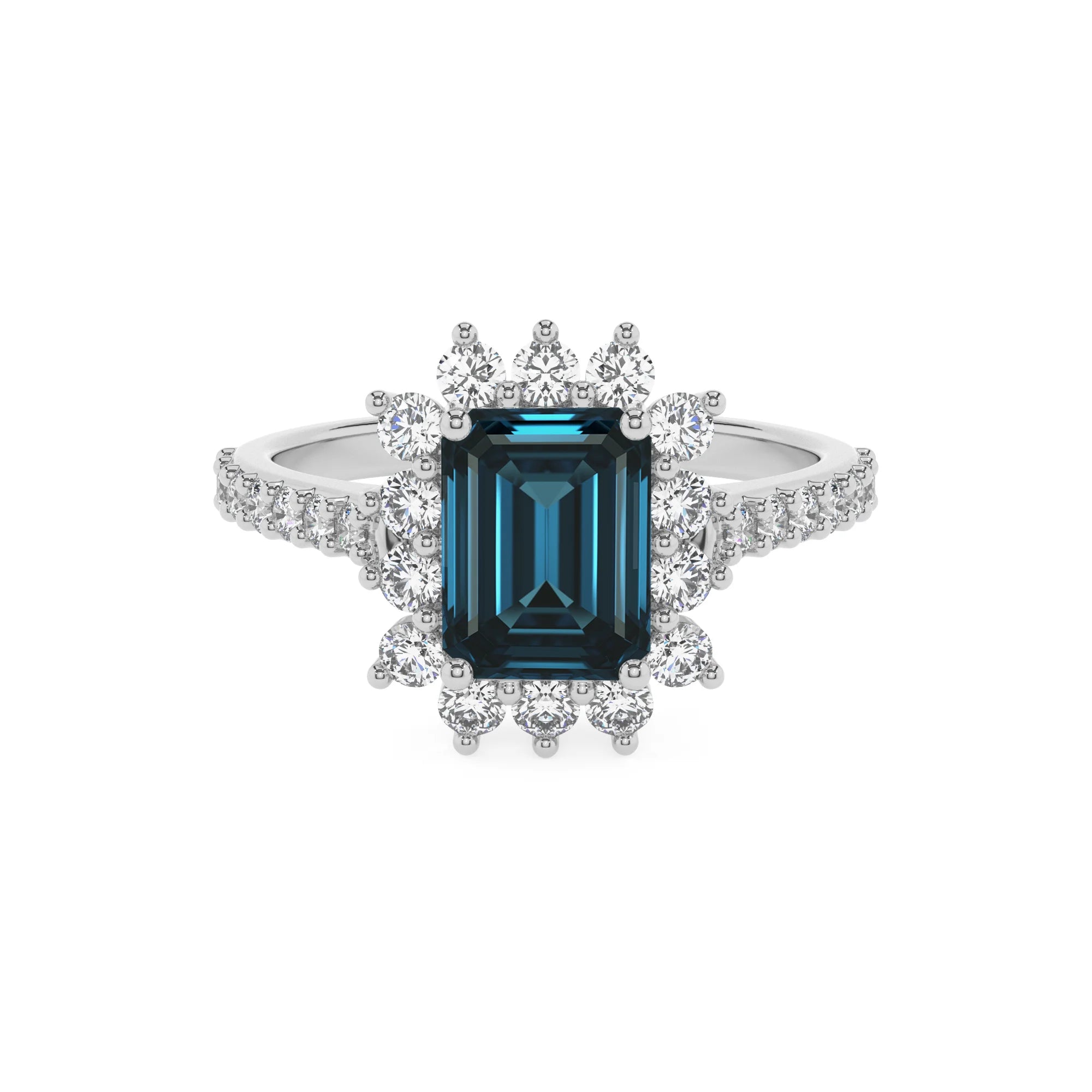 natural london-blue-topaz emerald cut solitaire rings in platinum 