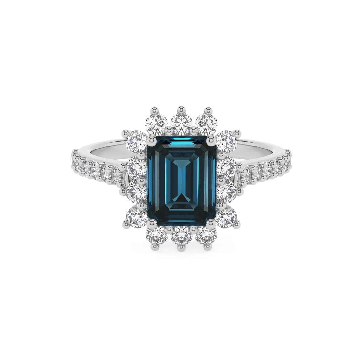 natural london-blue-topaz emerald cut solitaire rings in platinum 
