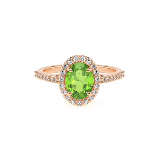 natural peridot oval solitaire rings in rose gold 