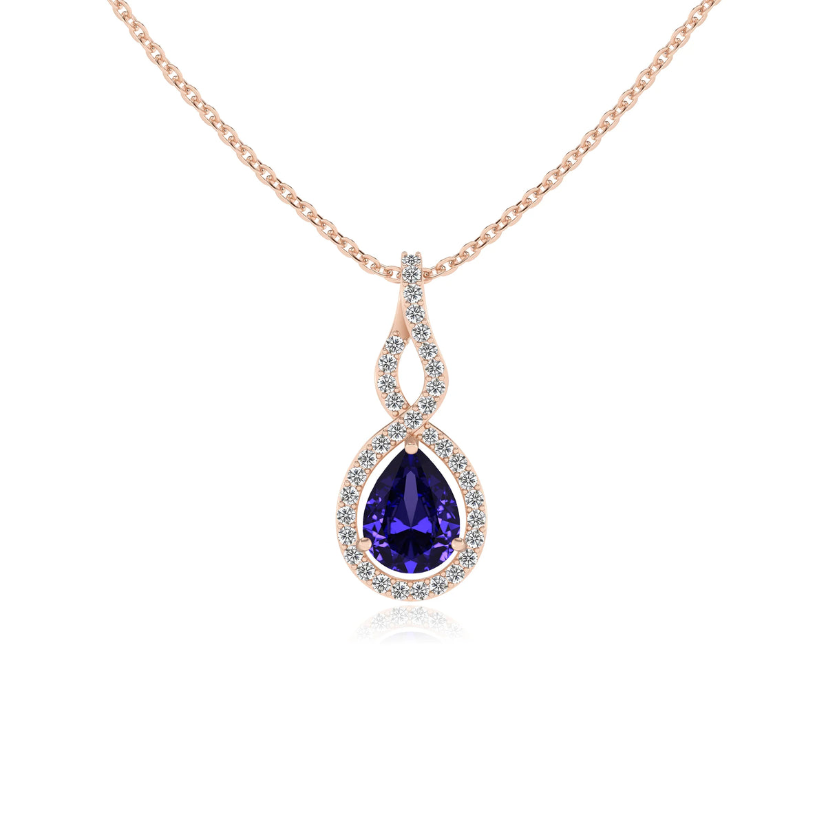lab grown tanzanite pear necklaces in rose gold 