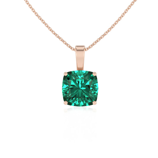 lab grown emerald cushion solitaire necklaces in rose gold 