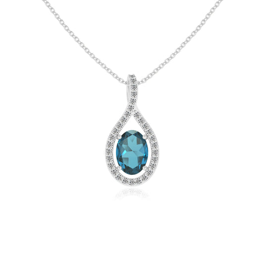 natural london-blue-topaz oval solitaire necklaces in platinum 
