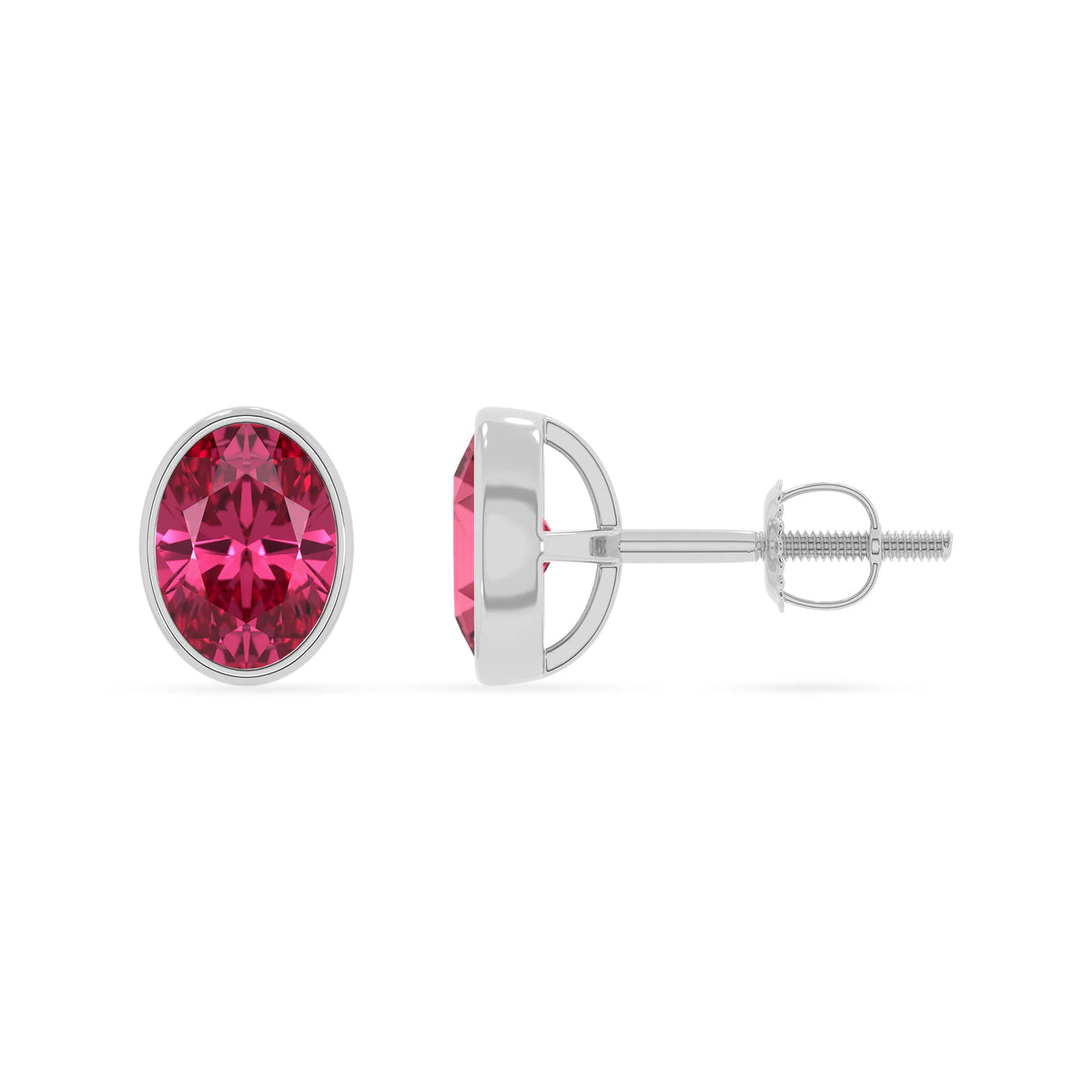 lab grown pink tourmaline oval stud earrings in sterling silver 