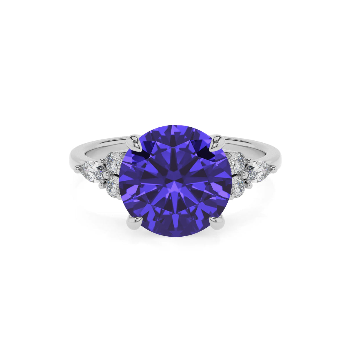 lab grown tanzanite round solitaire rings in platinum 