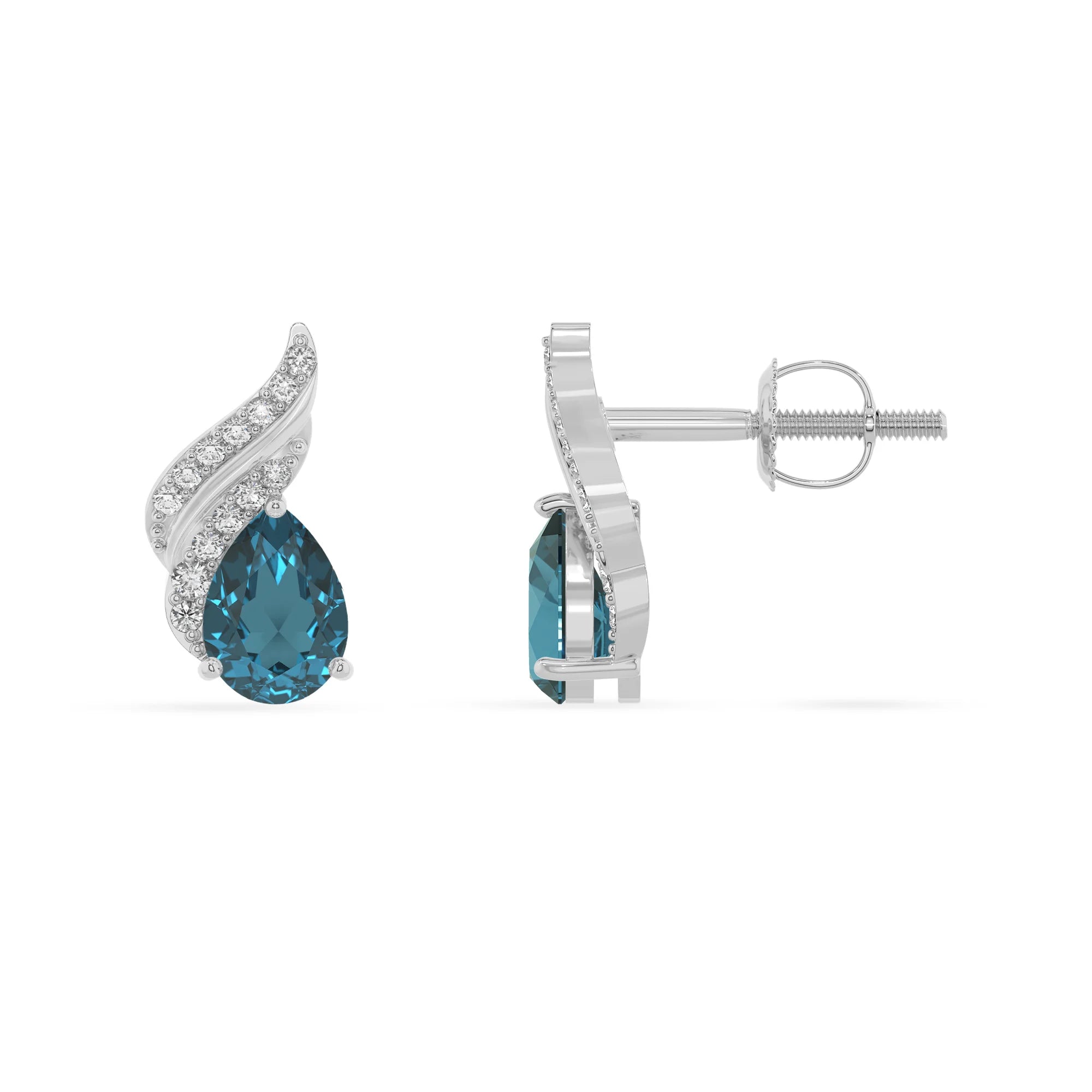 natural london blue topaz pear stud earrings in white gold 