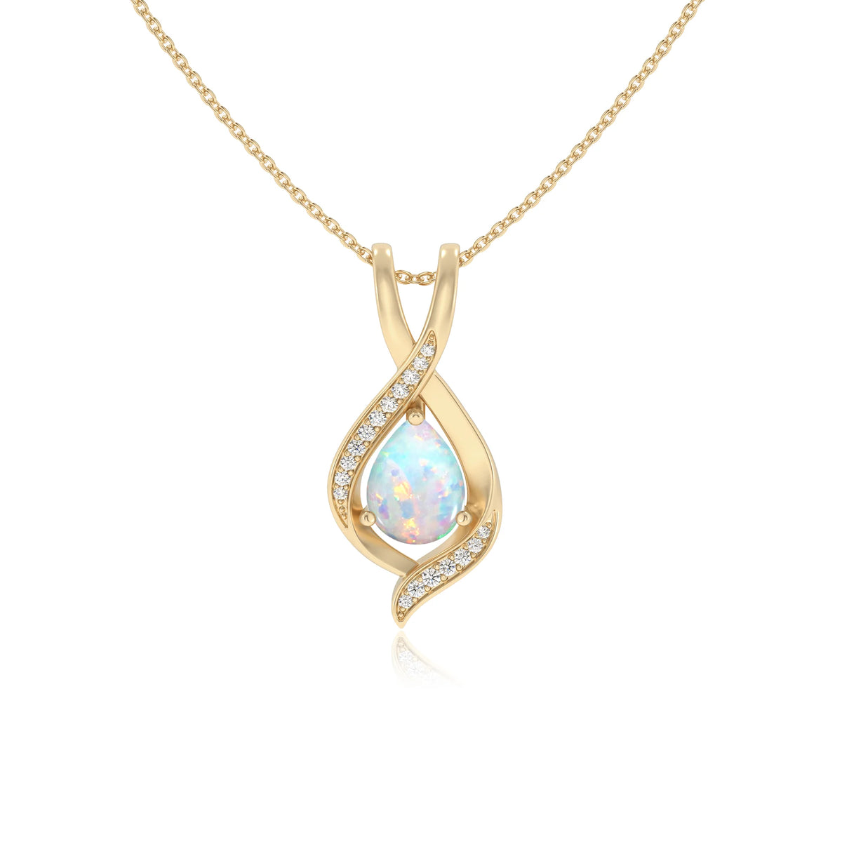 lab grown opal pear solitaire necklaces in yellow gold 