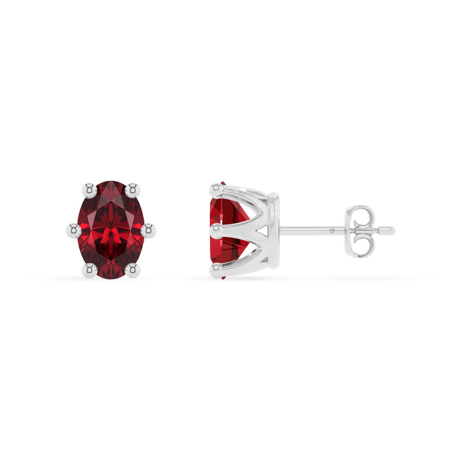 lab grown ruby oval stud earrings in sterling silver 