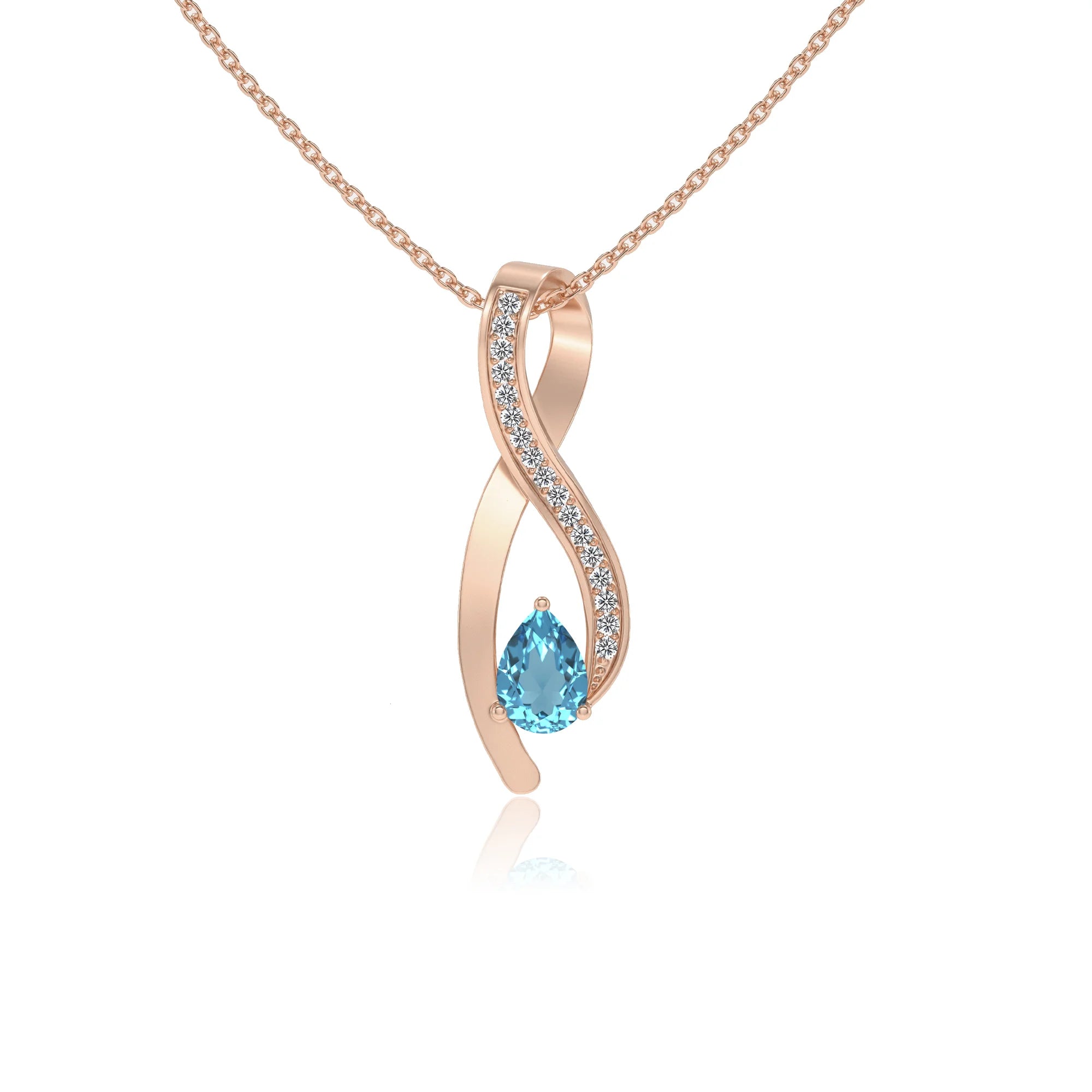 natural swiss-blue-topaz pear solitaire necklaces in rose gold 