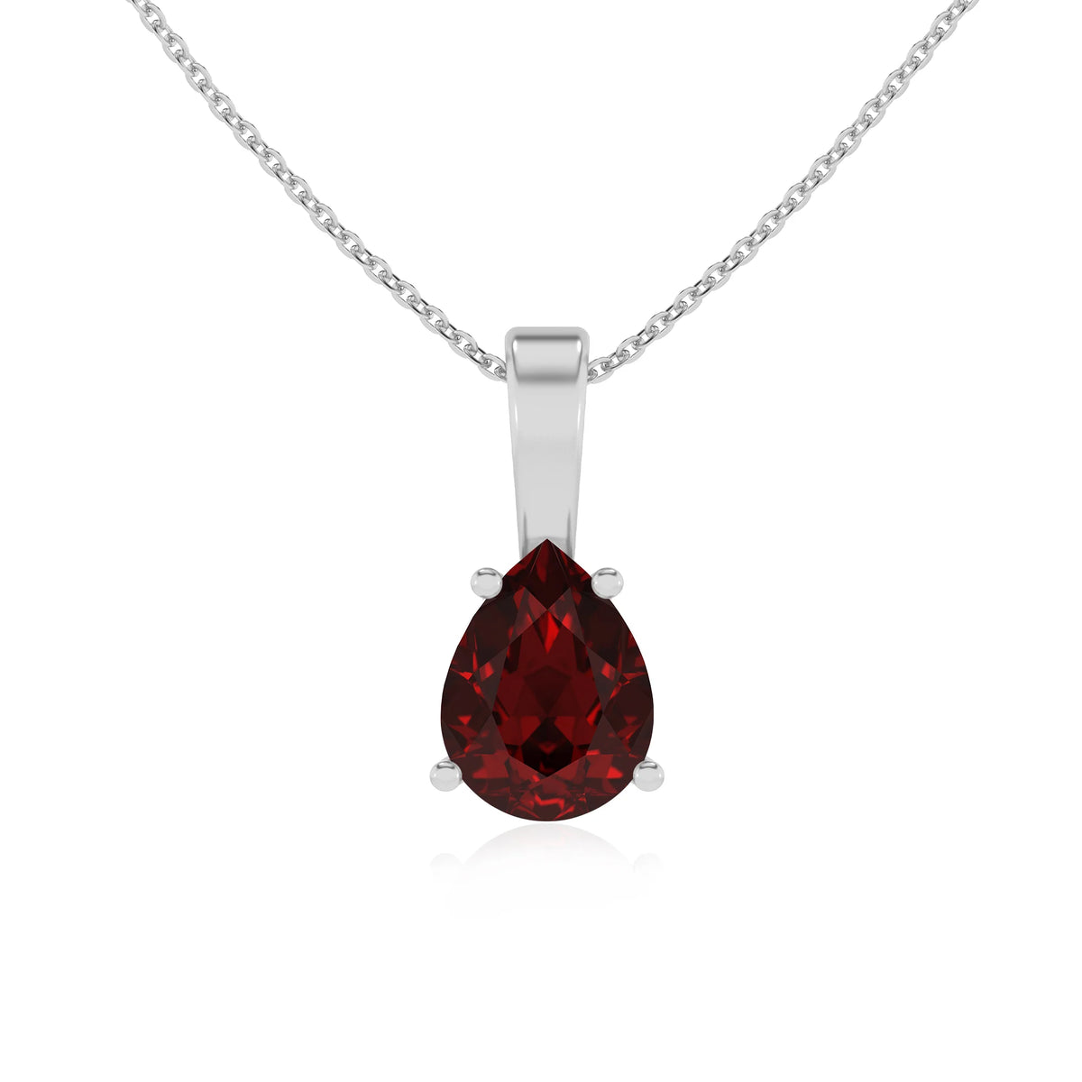 natural garnet pear solitaire necklaces in white gold 