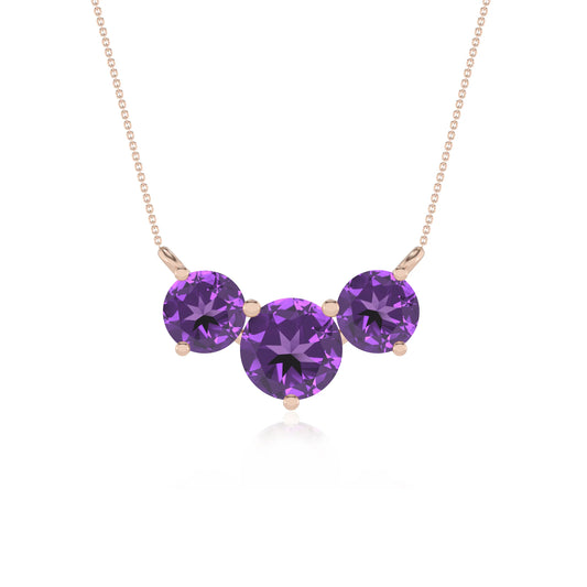 lab grown amethyst round solitaire v-bale necklaces in rose gold 