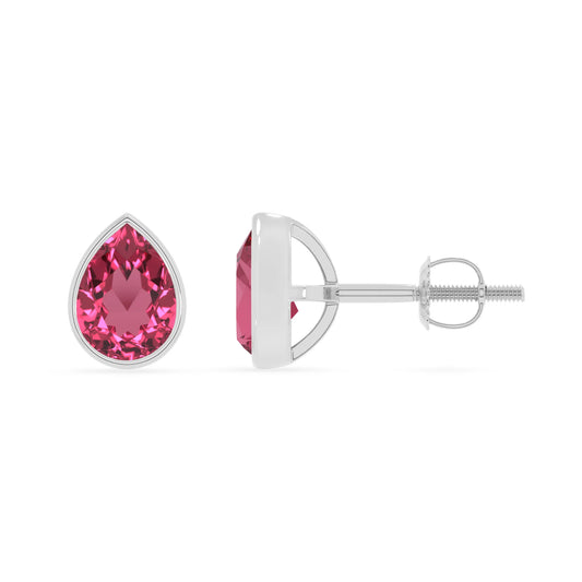 lab grown pink tourmaline pear stud earrings in white gold 