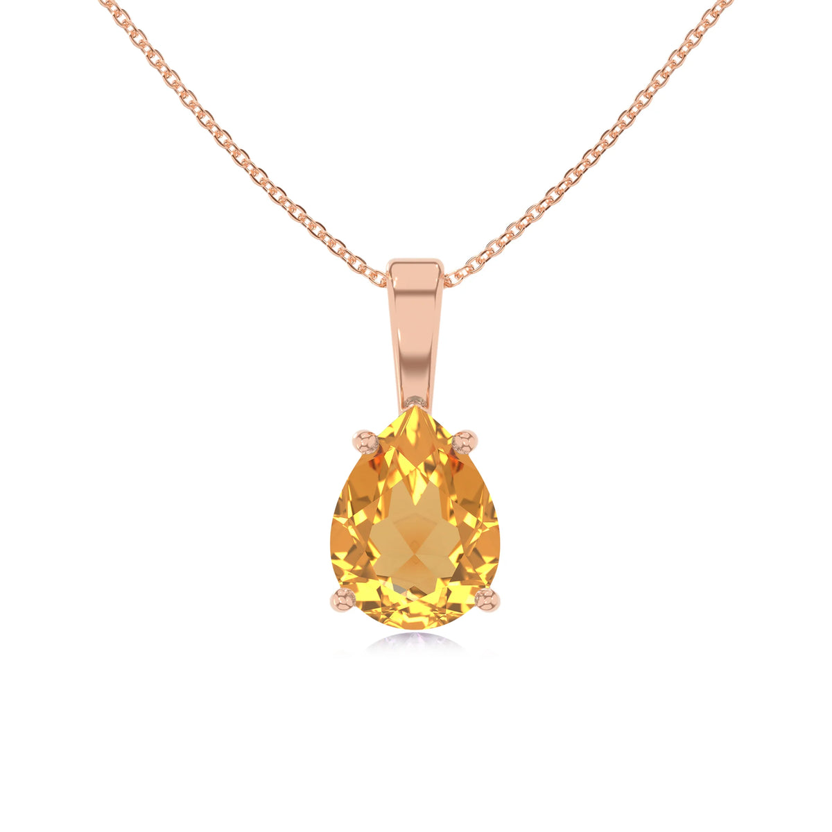 lab grown citrine pear solitaire necklaces in rose gold 