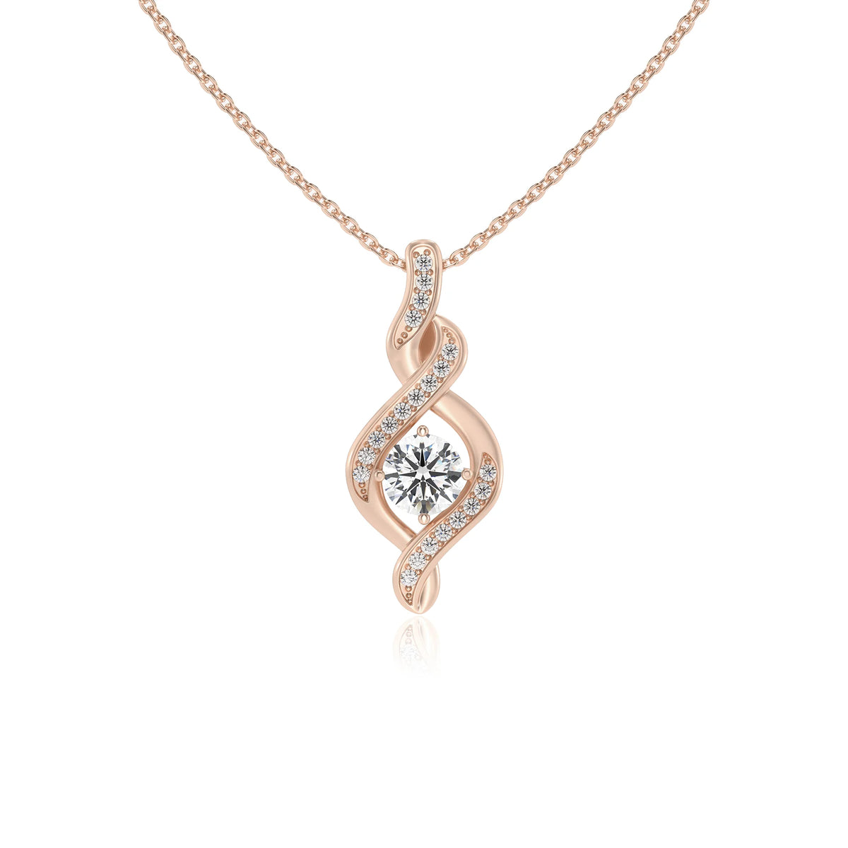 lab grown moissanite round solitaire necklaces in rose gold 