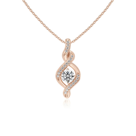 lab grown moissanite round solitaire necklaces in rose gold 