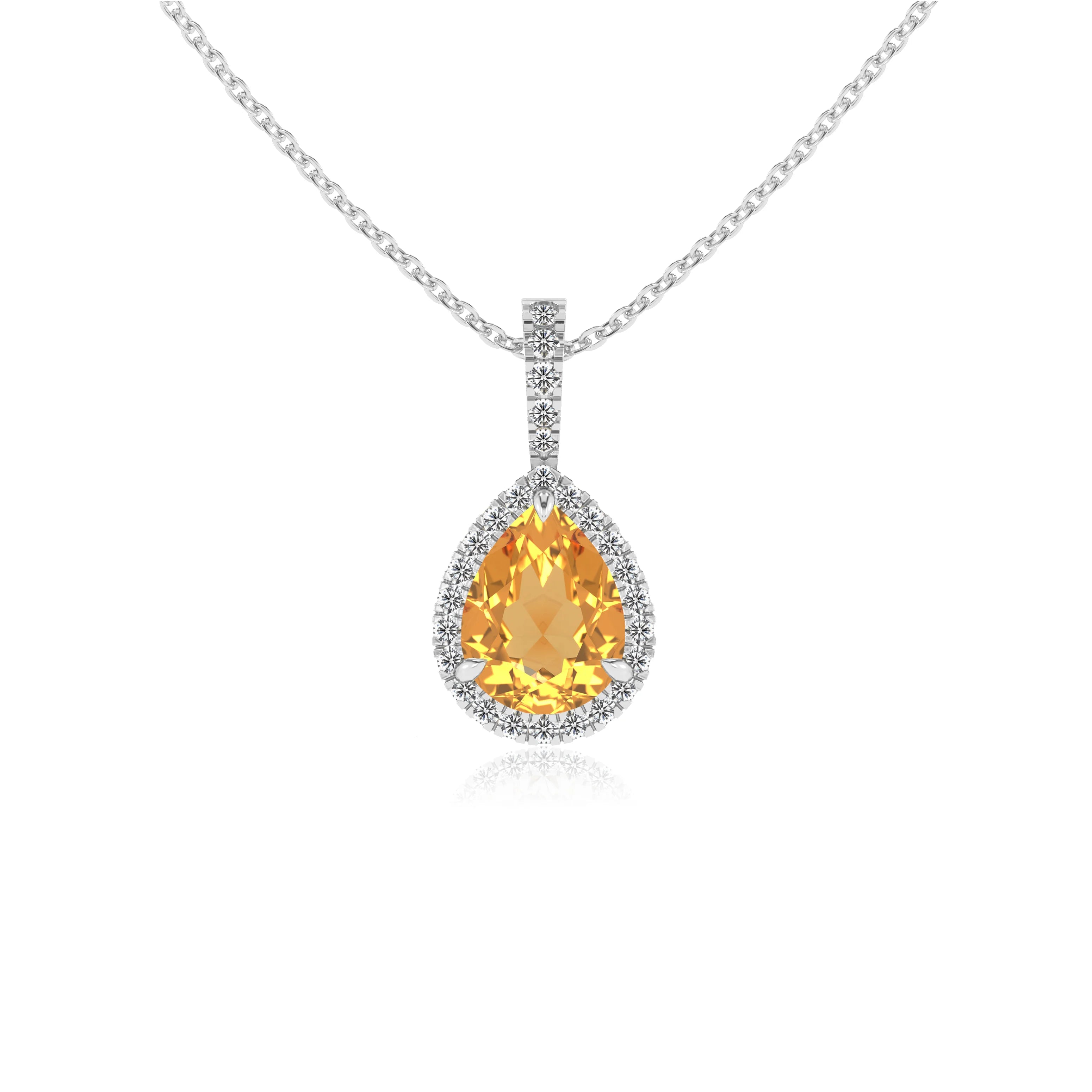 lab grown citrine pear solitaire necklaces in white gold 