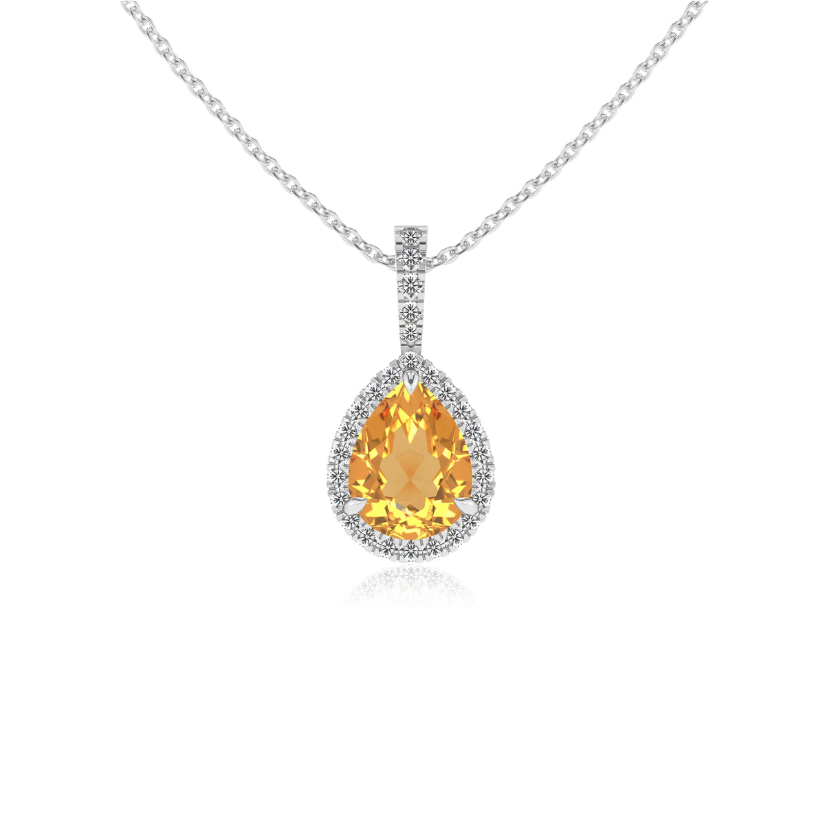 lab grown citrine pear solitaire necklaces in white gold 