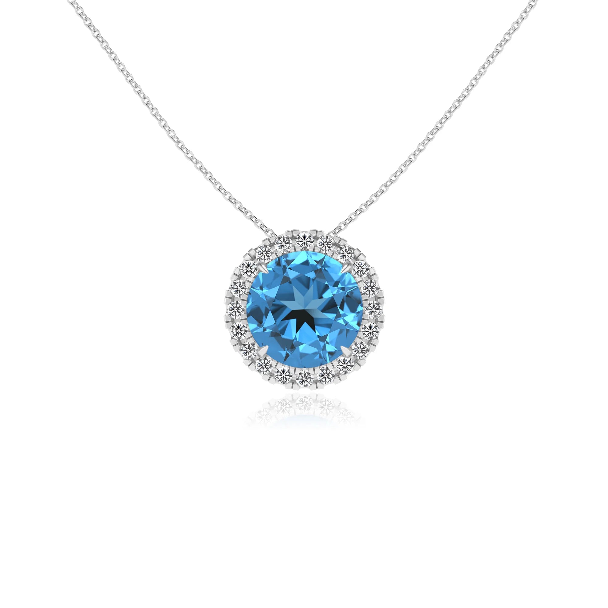 natural swiss blue topaz round solitaire necklaces in white gold 
