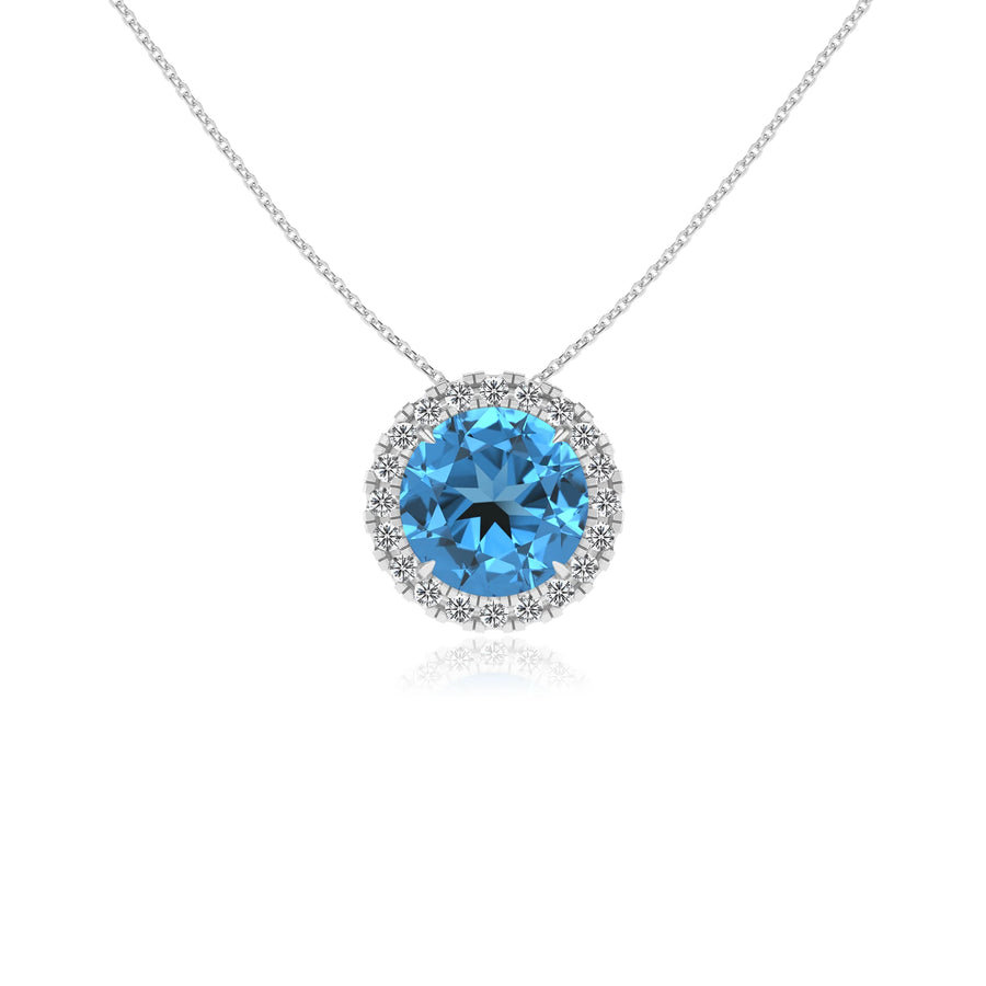 natural swiss blue topaz round solitaire necklaces in white gold 