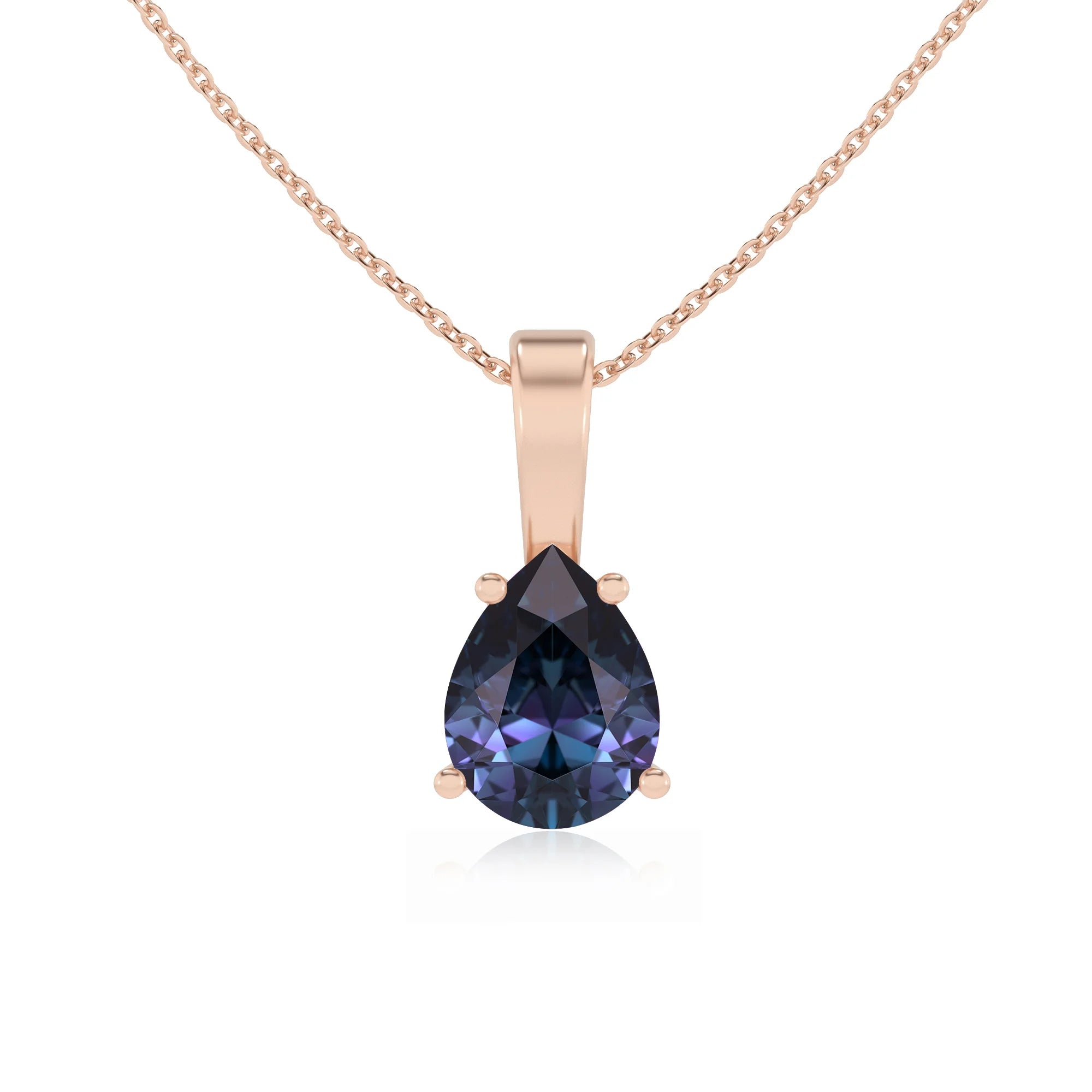 lab grown alexandrite pear solitaire necklaces in rose gold 