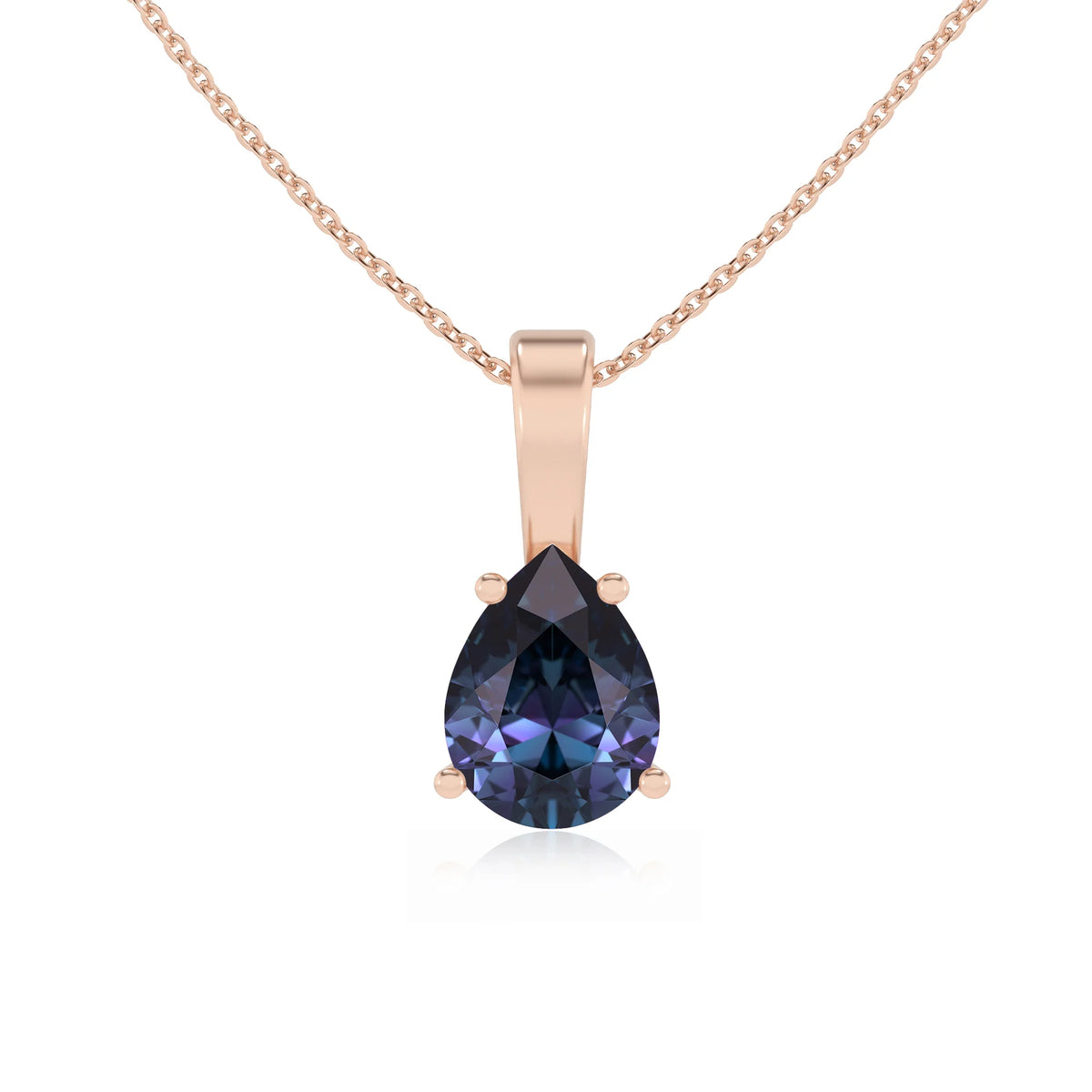 lab grown alexandrite pear solitaire necklaces in rose gold 