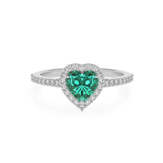 lab grown emerald heart solitaire rings in sterling silver 