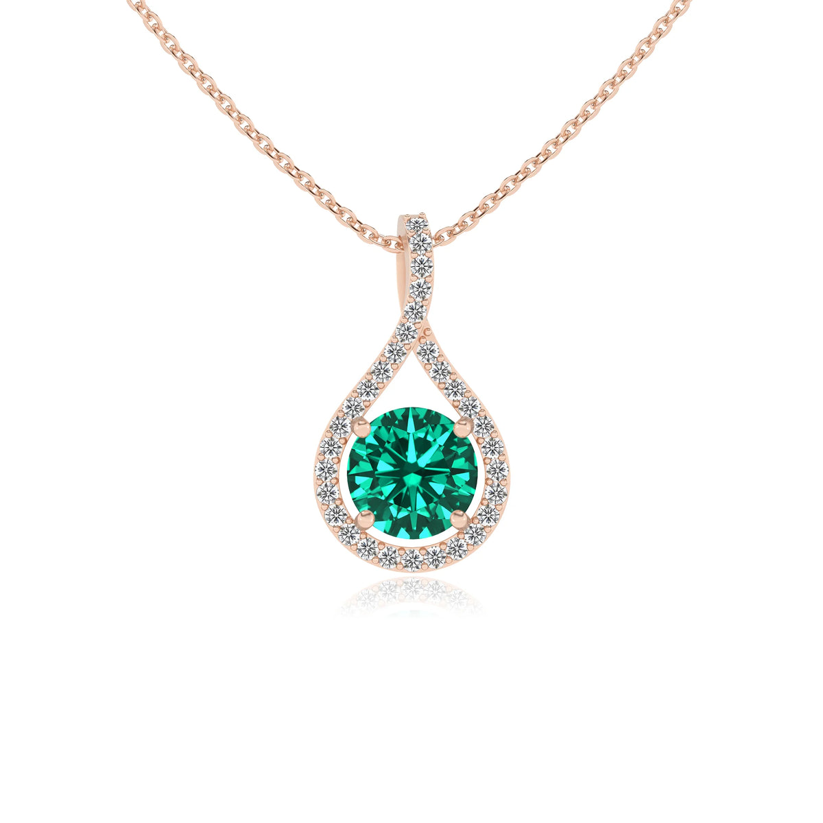 lab grown emerald round solitaire necklaces in rose gold 