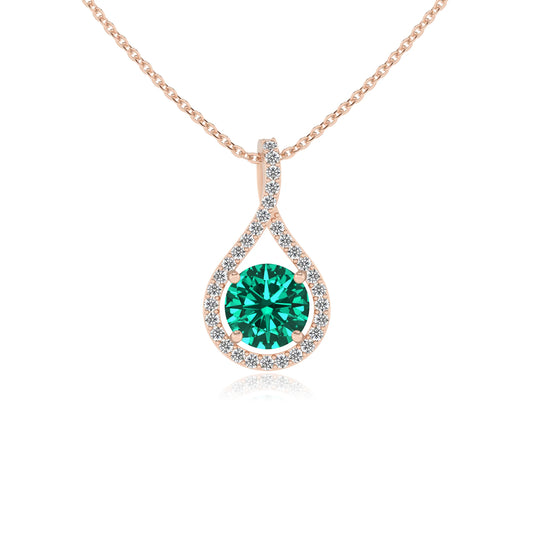 lab grown emerald round solitaire necklaces in rose gold 
