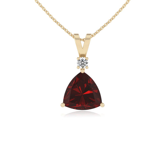 natural garnet trillion solitaire v-bale necklaces in yellow gold 
