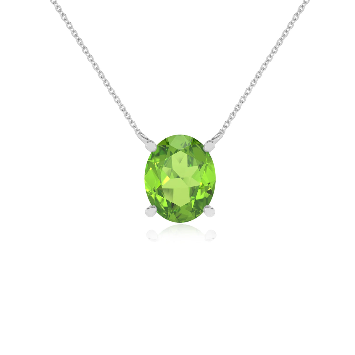 natural peridot oval solitaire necklaces in sterling silver 