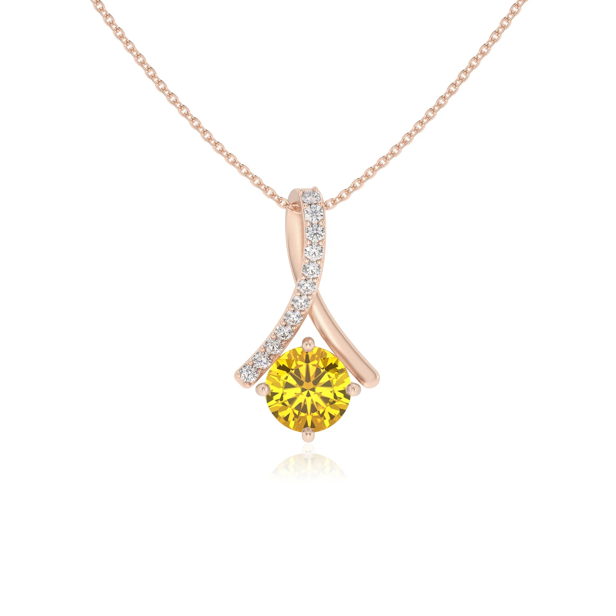 lab grown yellow-sapphire round solitaire necklaces in rose gold 