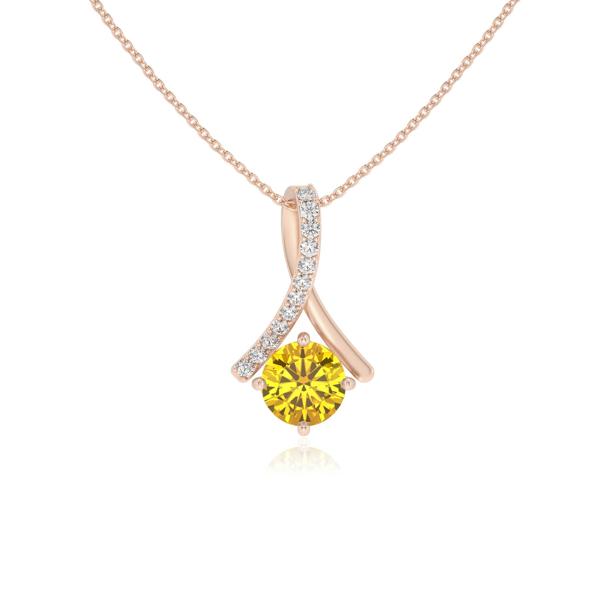 lab grown yellow-sapphire round solitaire necklaces in rose gold 