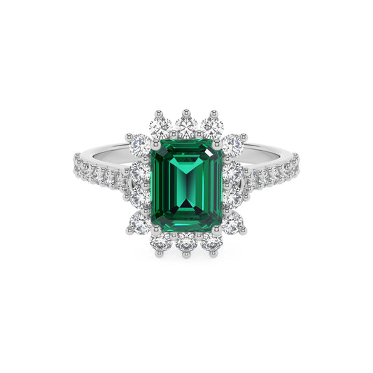 lab grown emerald octogon cut solitaire rings in white gold 