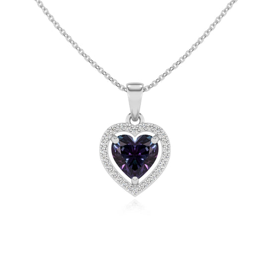 lab grown alexandrite heart solitaire necklaces in sterling silver 