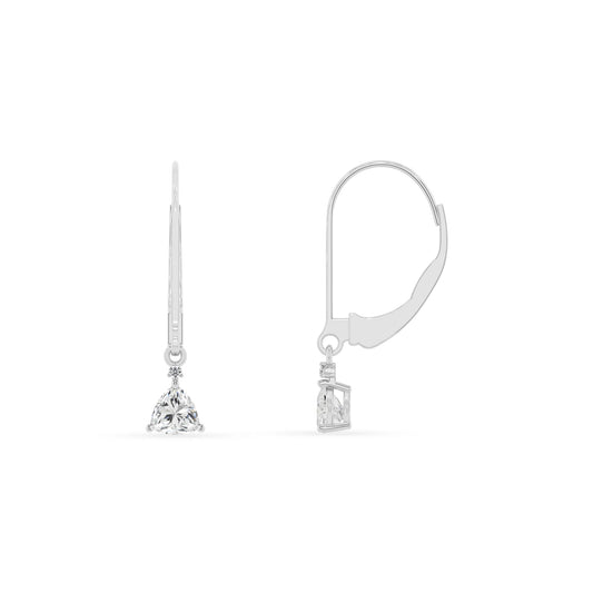 lab grown moissanite trillion drop earrings in white gold 