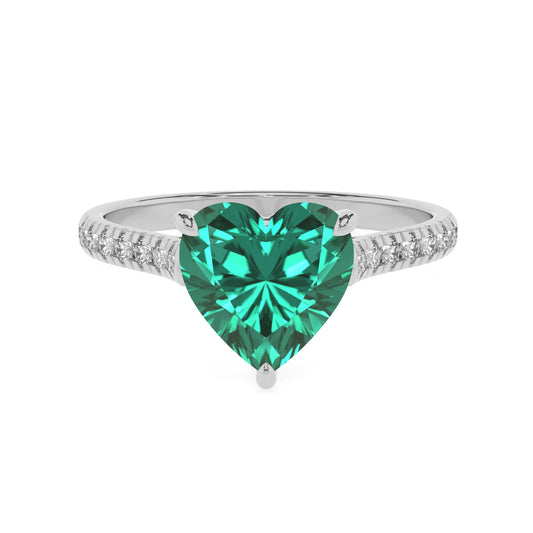 lab grown emerald heart half eternity solitaire engagement rings in platinum 