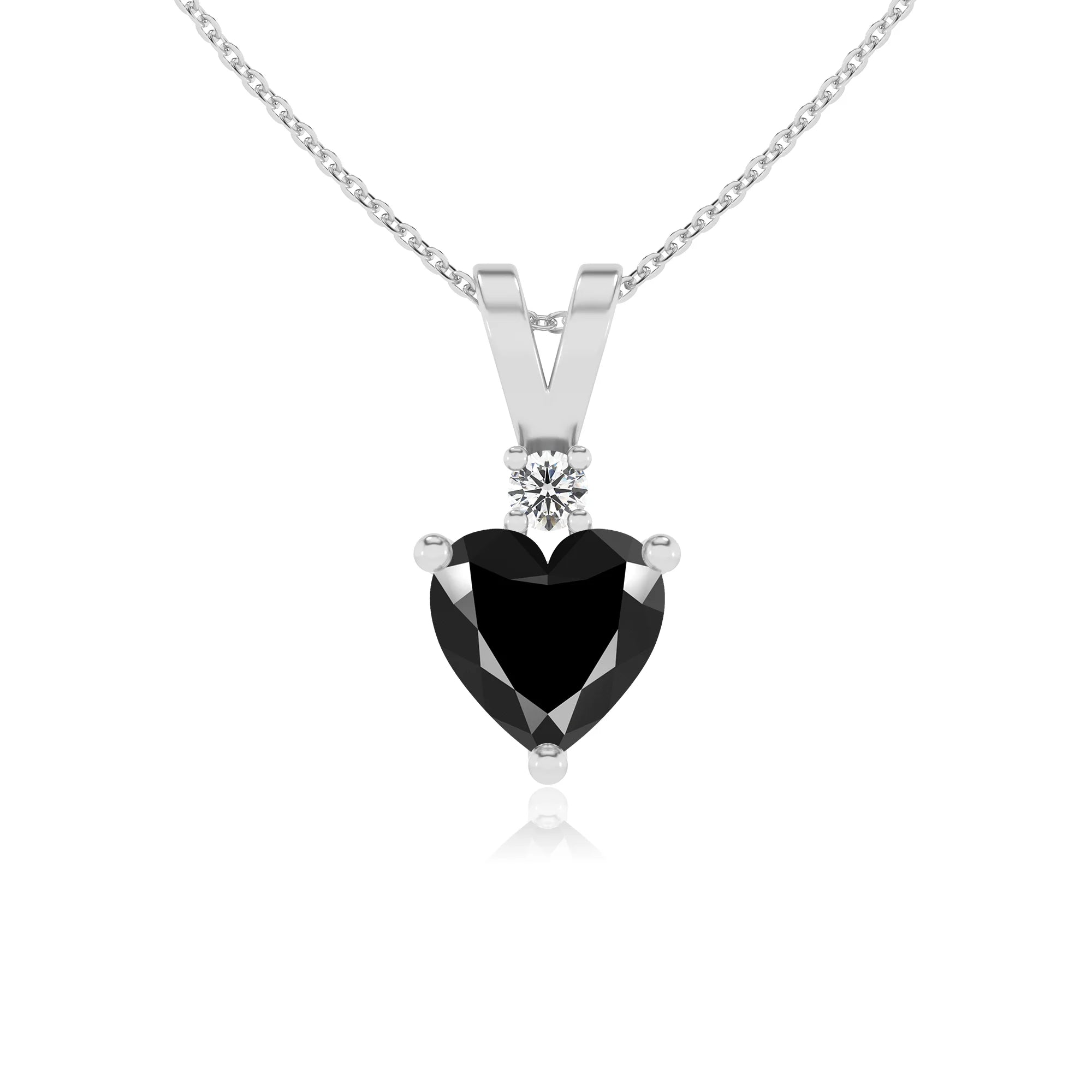 natural black-onyx heart solitaire v-bale necklaces in white gold 