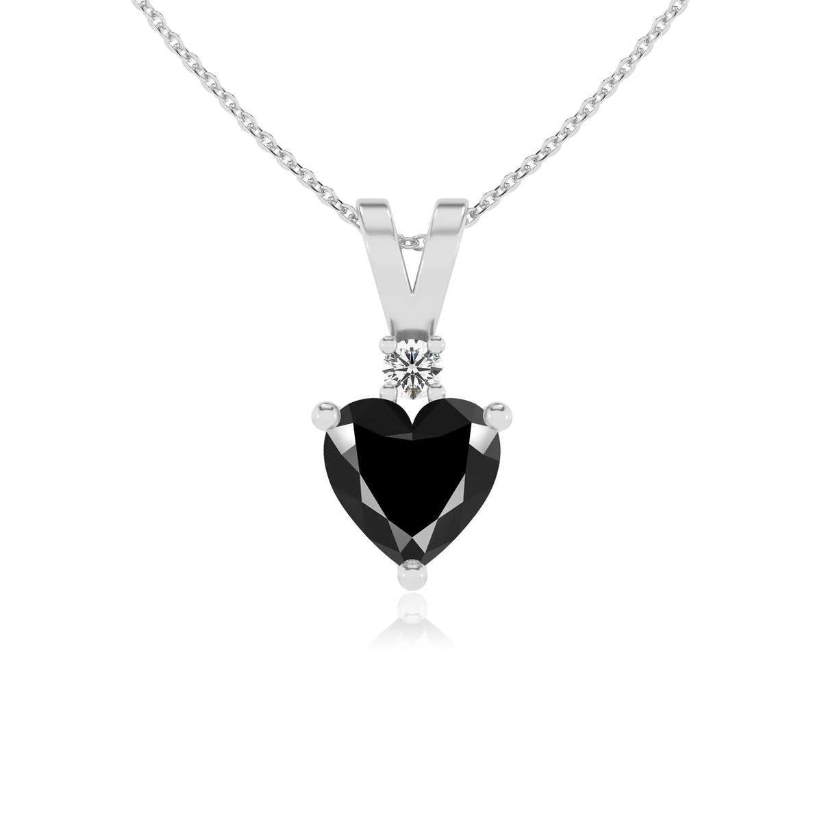 natural black-onyx heart solitaire v-bale necklaces in white gold 