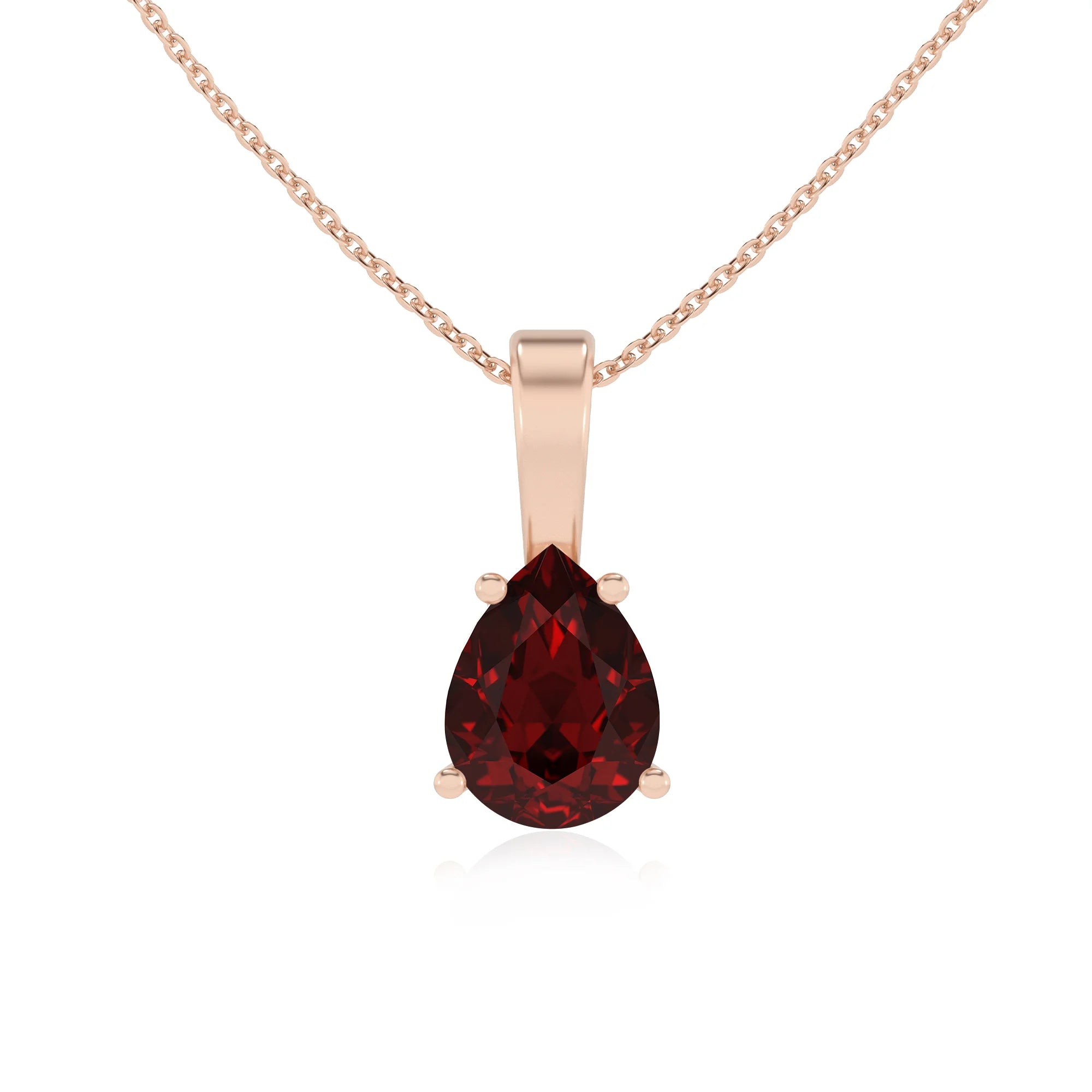 natural garnet pear solitaire necklaces in rose gold 