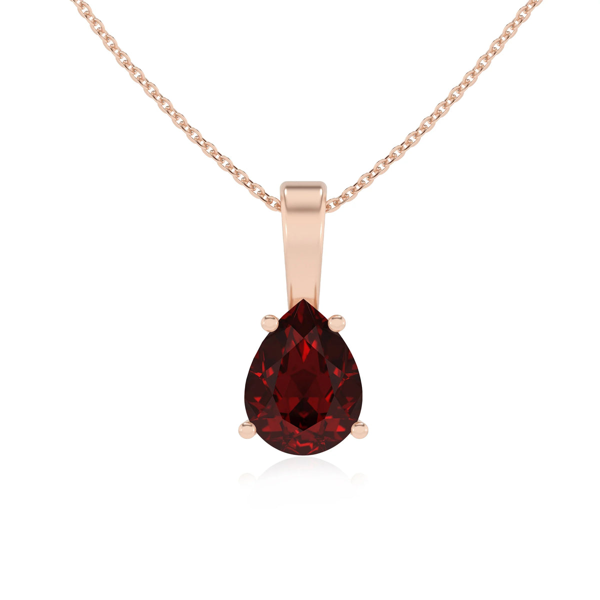 natural garnet pear solitaire necklaces in rose gold 