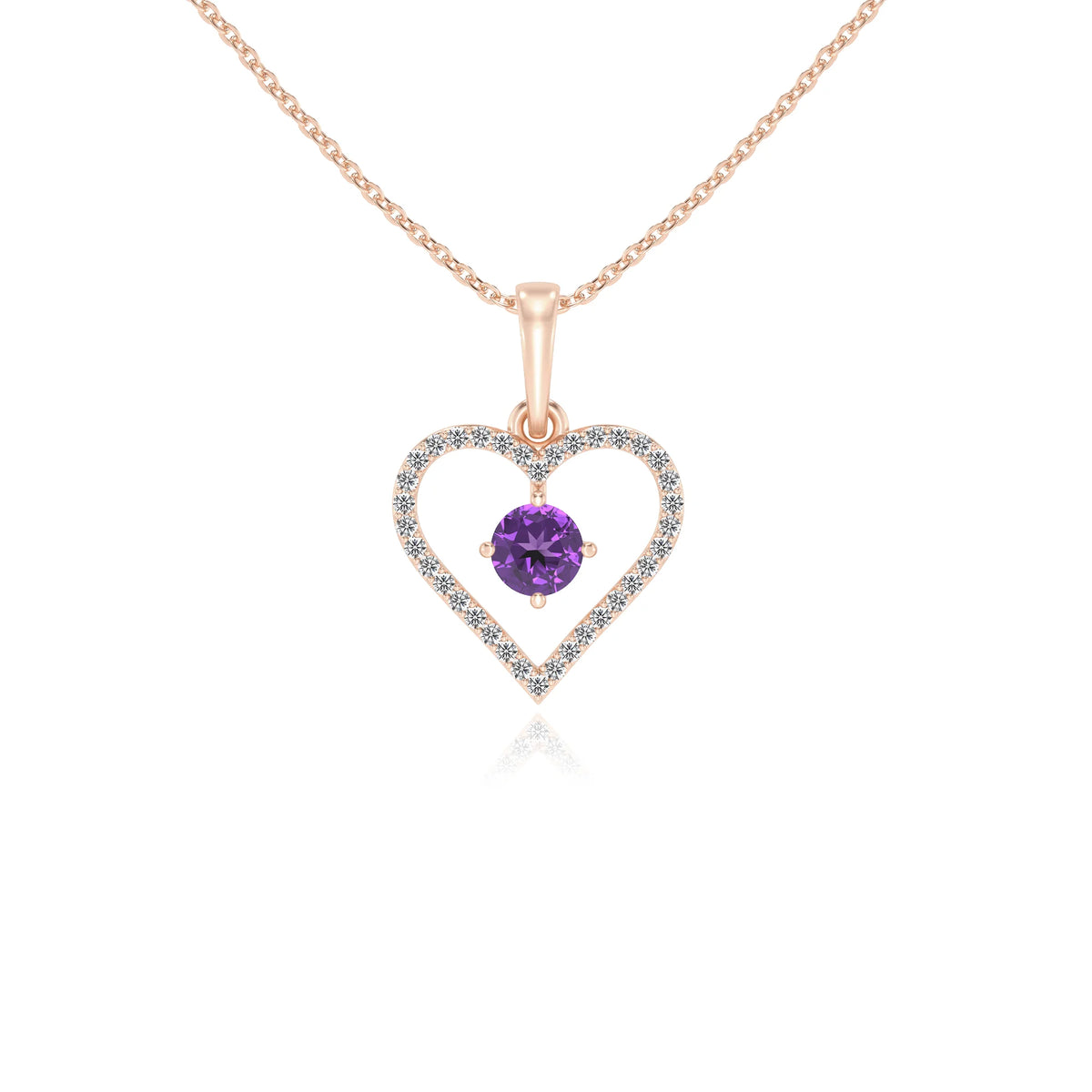 lab grown amethyst round infinity necklaces in rose gold 