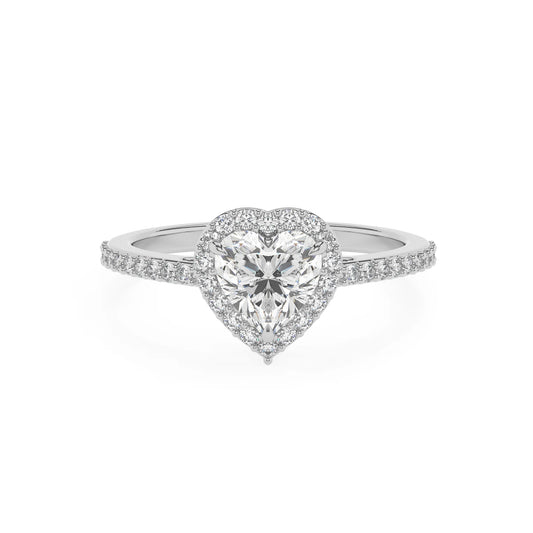 lab grown moissanite heart solitaire rings in platinum 